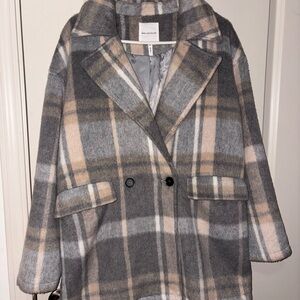 AVEC LES FILLES Plaid Double Breast Flap Pockets Peacoat Sz Medium